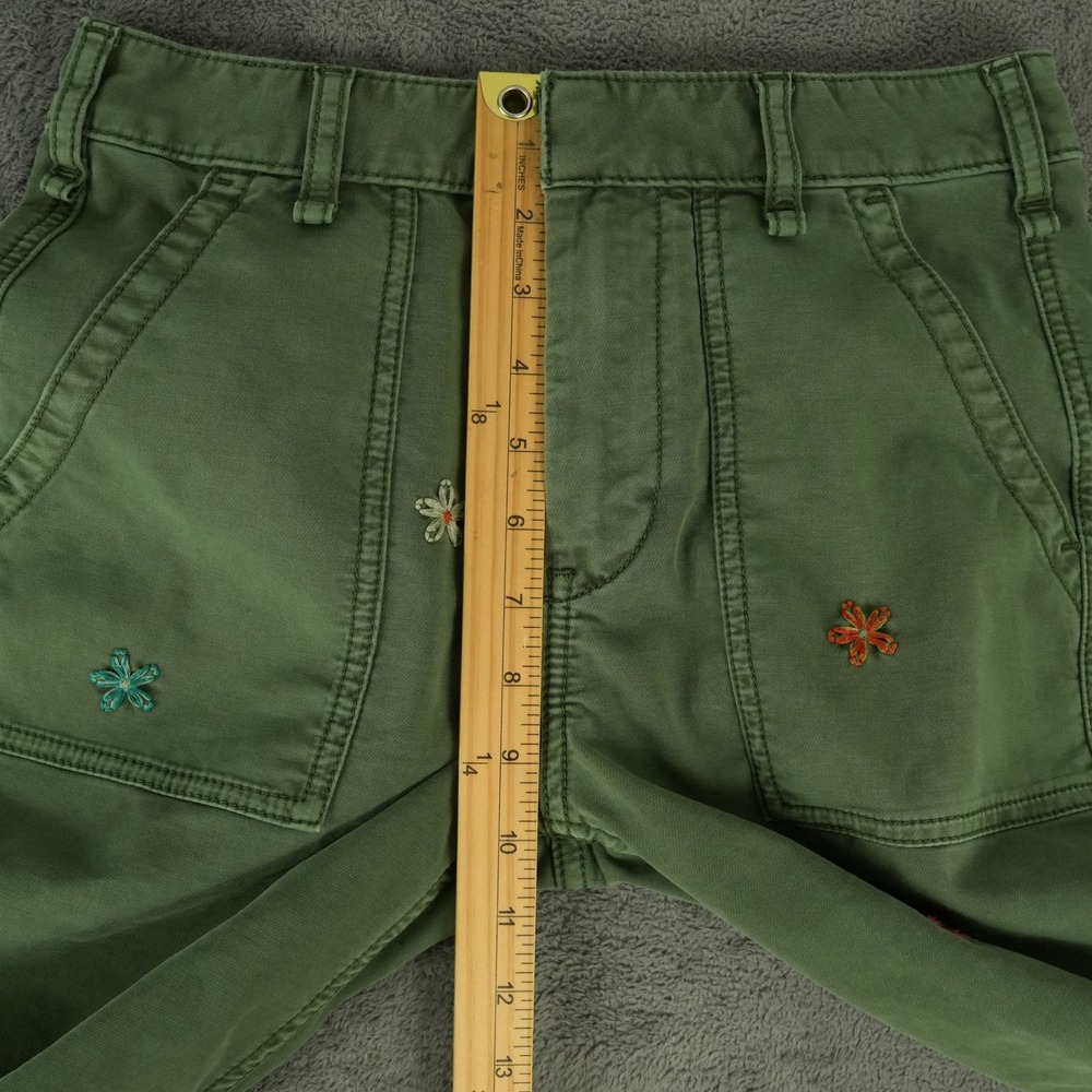 Anthropologie Pants Womens 27 Green Floral Embroidered Utility Straight Leg - Picture 8 of 9